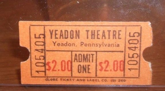 Historic orange Yeadon Theatre admission ticket